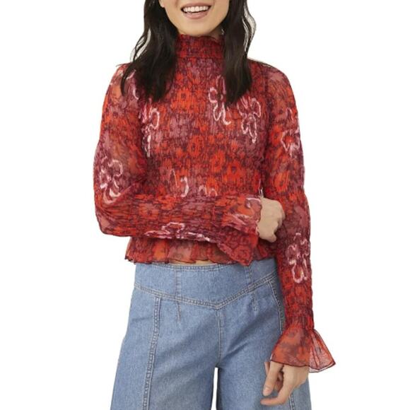 NWT Free People Women's Maroon Combo Hello There Top Size M - Picture 1 of 6